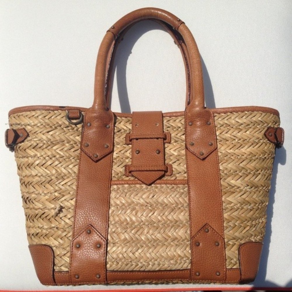 J. Crew Straw and Leather Bucket Bag